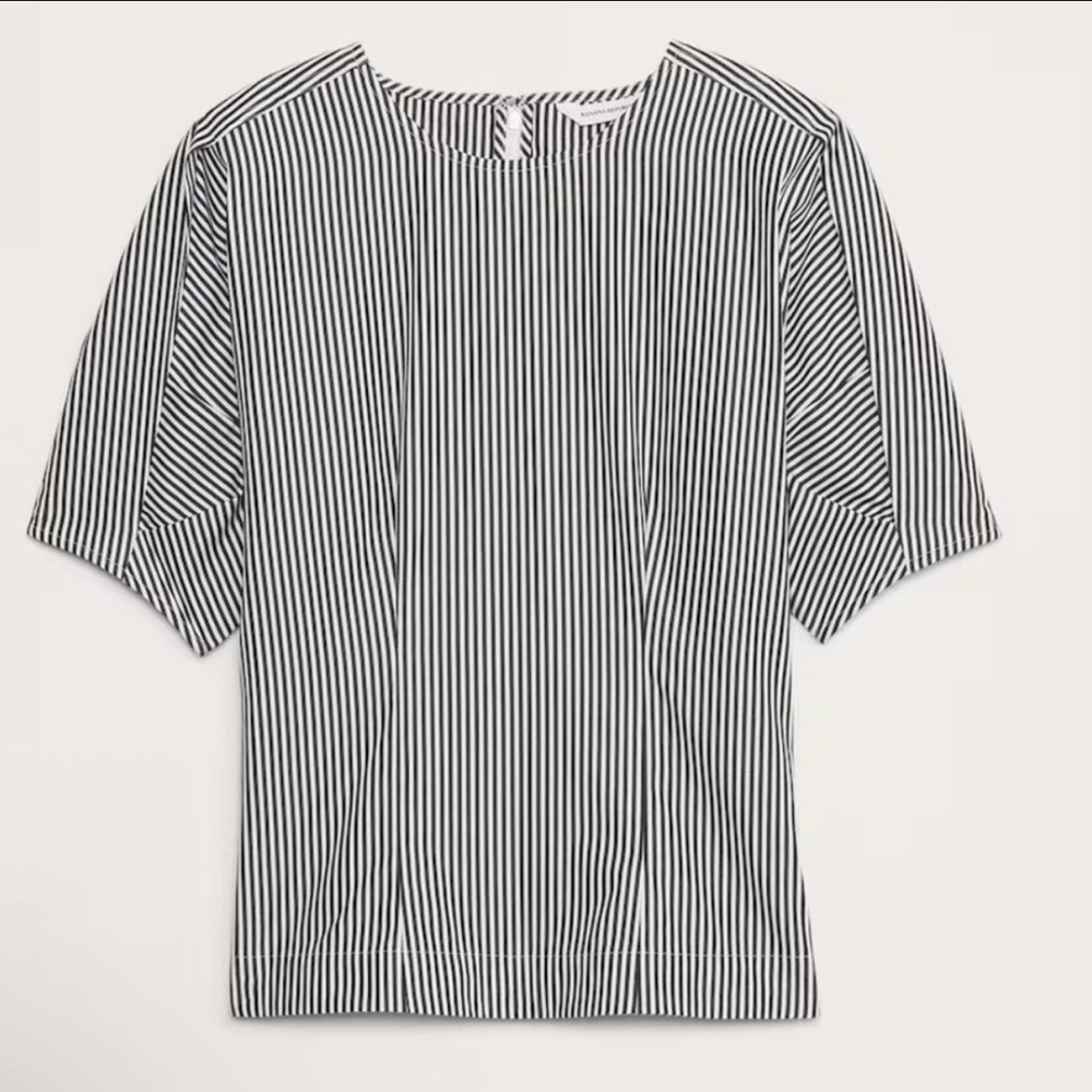 Banana Republic Factory navy stripe poplin puff sleeve blouse size 6